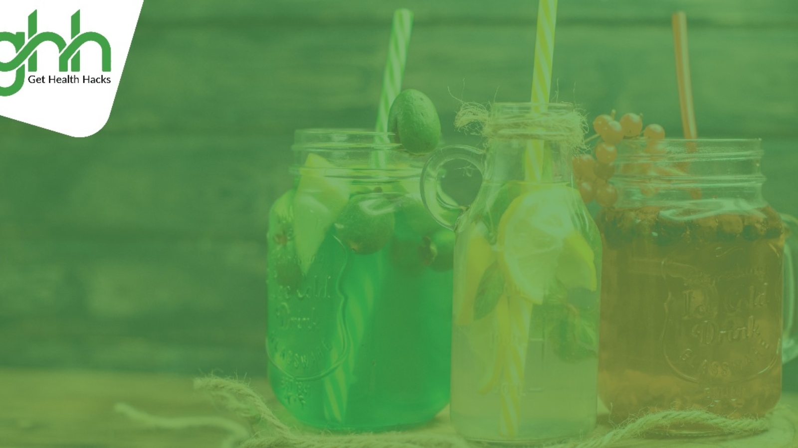 The image is showing natural drinks for immune health in jars lying on a table with a clear background